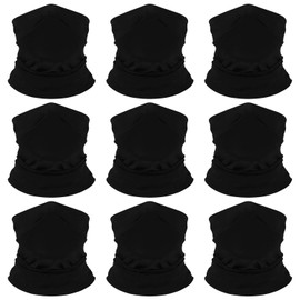 KUUQA 9 Pcs Headwear, Bandana, Neck Gaiter, Head Wrap, Headband for Men and Women, Multifunctional Head Scarf, Face Mask, Balaclava, Magic Scarf Black
