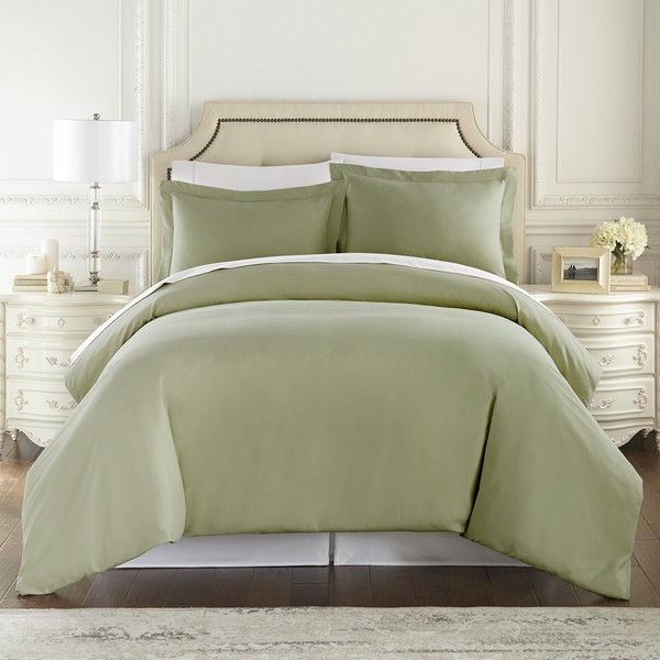 HC COLLECTION Queen Duvet Cover Set - 1500 Thread Lightweight Duvet Covers with Zipper Closure for Comforters w/ 2 Pillow Shams - Sage
