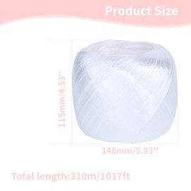 Polyester Nylon Plastic Rope Twine, 4cm Width 310m Bundled Roll for Packing, Gardening, Crafts, Carrying - Multi-Purpose Household Rope (White)