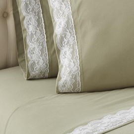 Shavel Micro Flannel Quality Lace-Edged Sheet Set - King Flat/Fitted Sheet 108x110/80x78x18 2-Pillowcase 21x40 - Meadow.