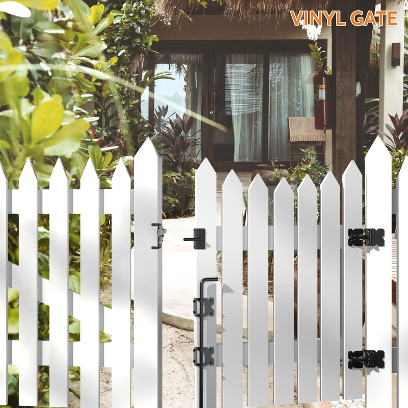 SKYSEN Self-Closing Fence Gate Hinges, Latch, and 24" Drop Rod