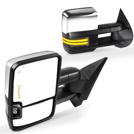 SCITOO Towing Mirrors Compatible with 2008-2013 For Chevy Silverado For GMC Sierra All Models A Pair Power Adjusted,Heated,LED Turn Signal Light,Running Light,Clearance Light,with Chrome Cap Housing