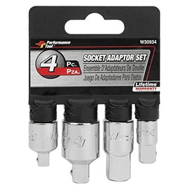 Performance Tool W30934 Socket Adapter Set - Chrome Vanadium Alloy Steel Construction for Strength & Durability - Includes 4 Sizes for Versatile Use