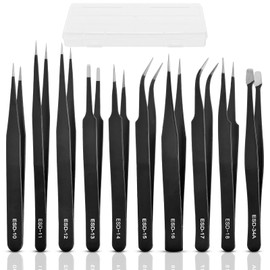 XinYunfan 10Pcs Precision Tweezers Set, Upgraded Anti-Static Stainless Steel Tweezers with Storage Box, for Craft, Electronics, Jewelry-Making, Laboratory Work, Soldering, DIY