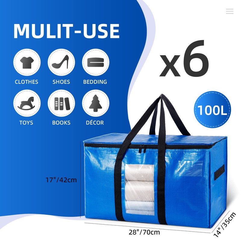 TAILI Extra Large Moving Bags, 6 Pack Blue Heavy Duty