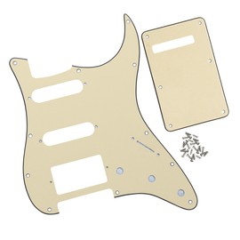 FLEOR HSS Guitar Pickguard 11-Hole ST Style Electric Guitar Pick Guard Backplate Set with Mounting Screws,3Ply Cream