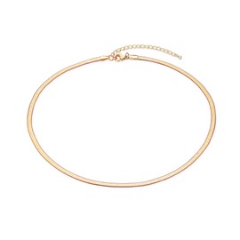 Ava Riley Dainty Flat Snake Chain Herringbone Choker Necklace for Women 14K Real Gold Plated