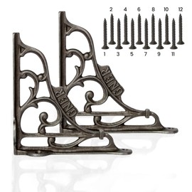 Edenic 2pcs Scaffold Board Shelf Brackets - 6x6 Inch Black Cast Iron Heavy Duty Wall Bracket for Shelves with 12 Wall Mounted Screws 25mmx3.5mm for Kitchen, Living Room, Outdoor Countertop Support