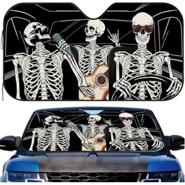 Funny Skull Car Windshield Sunshade for Big Cars, Skeleton Sun Visor Front Window Shield Cover UV Rays Protect Car Window Shades Foldable Windshield Sun Shade for SUV Truck Keep Vehicle Cool