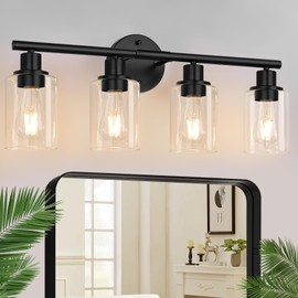 Zarbitta Bathroom Light Fixtures, 4 Light Wall Sconces With Clear Glass Shade, Black Lights Over Mirror for Living Room, Bedroom, Hallway, E26 Base