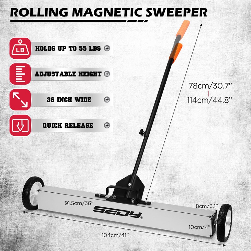 36-Inch Rolling Magnetic Sweeper | 40-Inch Telescoping Magnetic Pickup Tool