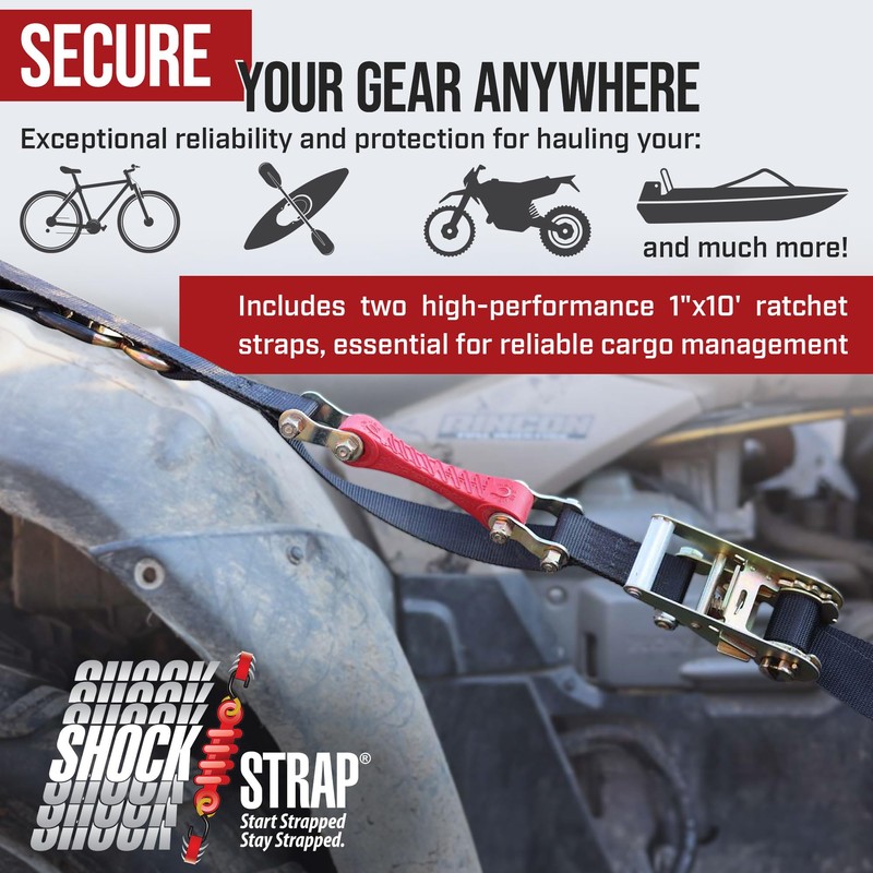 SHOCKSTRAP Ratchet Strap, 10' x 1" Shock Absorbing Heavy Duty