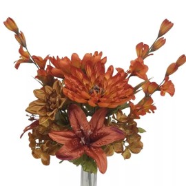 Unbranded 21" Rust Colored Artificial Mixed Floral Dahlia, Mum & Lily Bush