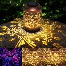 Likiyol Hummingbird Solar Lanterns Outdoor Waterproof Warm White & RGB Solar Lights with 2 Replaceable Base, Birthday Gifts for Women Mom Grandma Decorative Lanterns for Garden Patio Porch Yard Decor