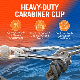 Stainless Steel Carabiner Clip, 4 Pack, 316 Marine Grade, Heavy Duty Spring Snap Hooks, Mini and Large Sizes, 2" to 4" Options, 3.94" Clips