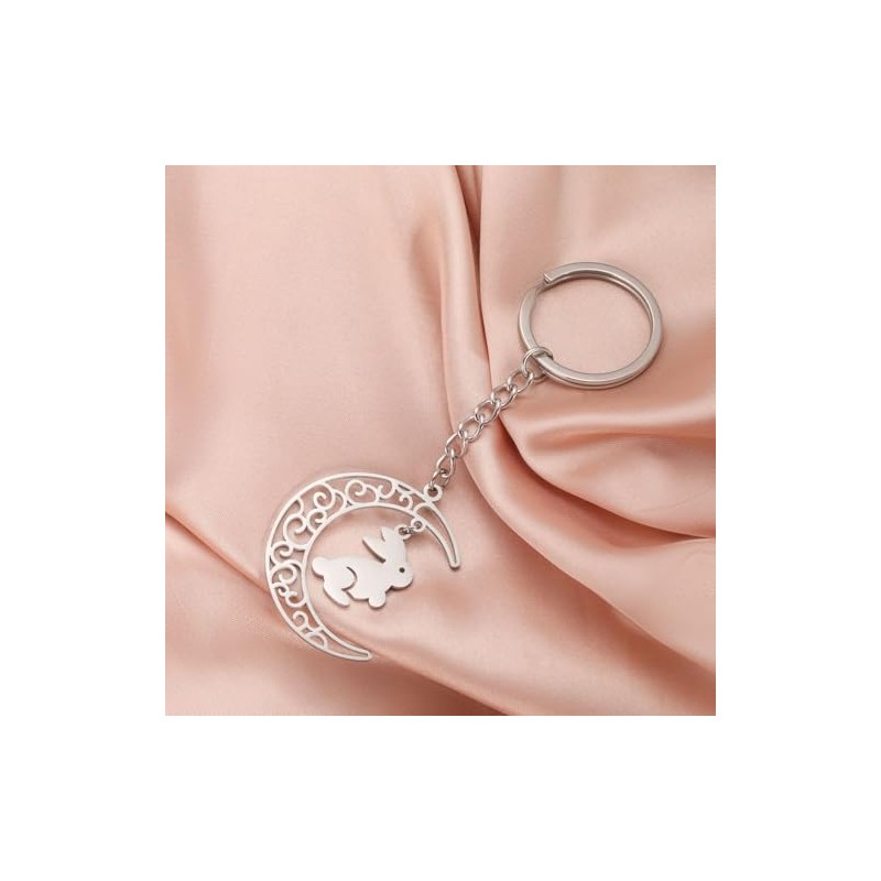 Llavero de conejo de acero inoxidable para mujer, diseño de