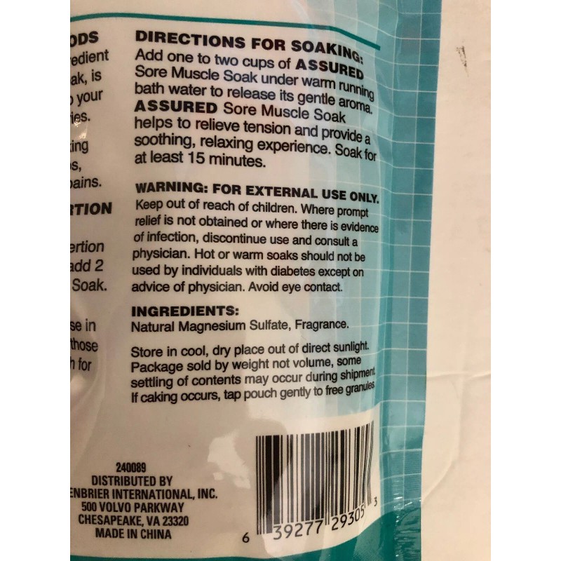 Assured Refresh Foot Soak Epsom Salt Spearmint & Menthol Scented