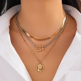 MSSIEJEW Gold Layered Necklace for Women Stacked Chain Link Paperclip Necklace Statement Punk Jewelry(gold)