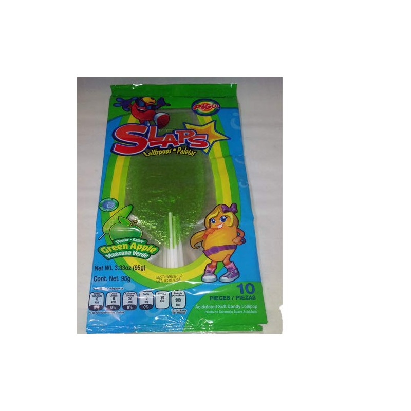 7x10 Slaps Cachepigui (Cachetadas) Green Apple Fruit Lollipop Candy (70pc)