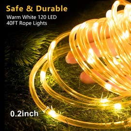 Bebrant LED Rope Lights Battery Operated String Lights-40Ft 120 LEDs 8 Modes Outdoor Waterproof Fairy Lights Dimmable/Timer with Remote for Camping Party Garden Holiday Decoration(Warm 2 Pack)