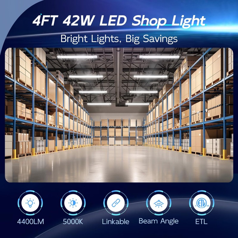 hykolity 10 Pack 4FT Linkable LED Utility Light Fixture, 4400lm,