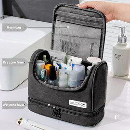 Travel Toiletry Bag, Wash Bag Men Waterproof Double-Layer Wet & Dry Separation Cosmetics Organizer Bag for Women Men