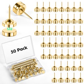 GOOLADA 50 Sets of Magnetic Flat Push Pins, Gold Magnetic Pins, Flat Thumb Tacks,Cute Push Pins for Wall,Gold Thumbtacks for Cork Board, Poster Hanger for Bulletin Board
