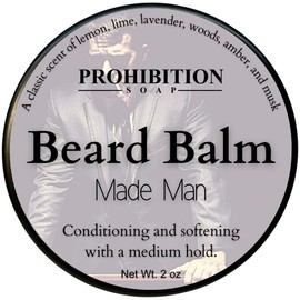 Prohibition Soap Beard Balm | Made Man | With Mango Butter, Shea Butter, Organic Golden Jojoba Oil, and Argan Oil, Premium Blend, Added Beeswax for Medium Hold, for All Beard Types