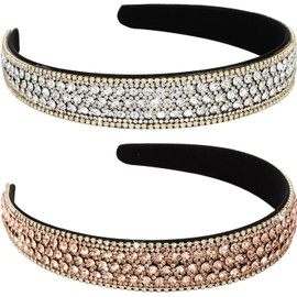 2 PCS Rhinestone Headbands for Women, Glitter Crystal Headband Fashion Jeweled Headbands for Girls, Gorgeous Hair Accessories for Women (Style1, One size)