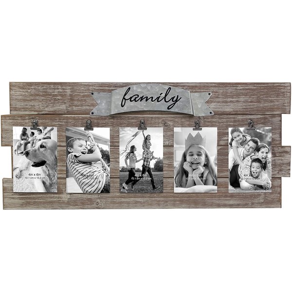 Stonebriar Rustic Wood Collage Picture Frame with Clips and Metal Detail