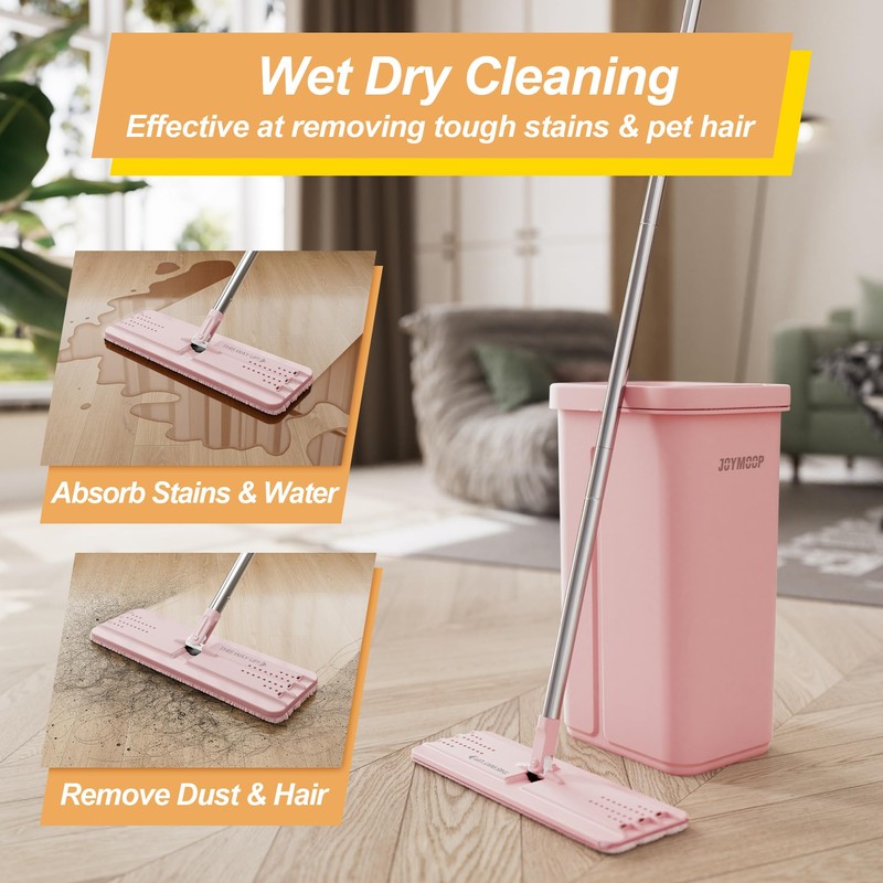 JOYMOOP Pink Mop and Bucket with Wringer Set for Home,