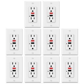 ELECTECK 10 Pack GFCI Outlets 15 Amp, Non-Tamper Resistant, Decor GFI Receptacles with LED Indicator, Ground Fault Circuit Interrupter, Wallplate Included, ETL Listed, Red/Black Button