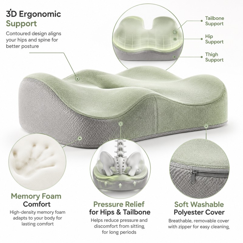 Memory Foam Seat Cushion for Office Chairs – 3D Ergonomic