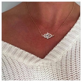 Allereya Vintage Crystal Hamsa Hand Necklace Evil Eye Hamsa Hand Pendant Necklace Gold Buddha Palm Necklace Rhinestone Blue Evil Eye Necklace Chain Jewelry for Women and Girls (Gold)