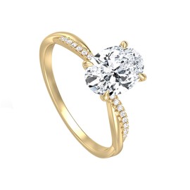 KSTYLE 14K Gold Plated Oval Shap Moissanite Engagement Rings for Women 925 Sterling Silver 2CT Engagement Ring Promise Ring Ideal Gift (D Color VVS1 Clarity)