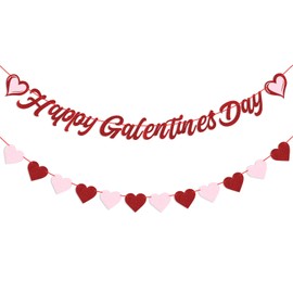 YQUQWN Glitter Happy Galentines Day Banner NO DIY Galentines Day Decorations Pink Red Heart Garland Banners for Office Door Wall Decor Birthday Valentines Day Party Supplies Galentines Theme Decor