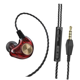 CAXUSD Ear Subwoofer Earbuds Mic for Phone Ergonomic Tangle and Secure-fit Design for Gym Running Workouts High-Performance Wired Bass Earphones Red