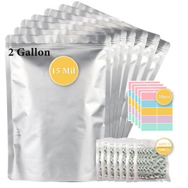 30pcs 2 Gallon Mylar Bags for Food Storage (15 Mil Extra Thick) with Oxygen Absorbers 500CC (60 pcs), Stand-Up Zipper Pouches Resealable and Heat Sealable Bags for Long Term Food Storage(13"x17")