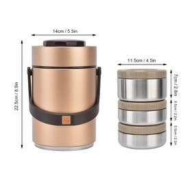 WOHPNLE Lunch Thermos for Hot Food, Portable 3 Tier Stackable Hot Food Containers Lunch Boxes Stainless Steel Vacuum Insulated Food Jar(Gold)