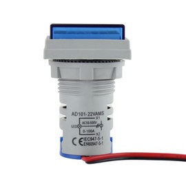 LED Voltage Display Panel Mount Volt Amp Meter, AD101-22VAMS 22mm Square Voltmeter and Ammeter, AC50-500V Voltage and 0-100A Current Meter, Blue (1 Pack)