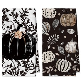 Artoid Mode Black Polka Dot Pumpkin Fall Kitchen Towels Dish Towels, 18x26 Inch Quick Dry Microfiber Cloth Hand Towels for Kitchen Drying Set of 2