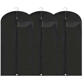ZYEKIU Pack of 3 Garment Bags for Storage, 60 x 80 cm, Garment Cover, Breathable Garment Bags, Moth-Proof Garment Bags with Zip for Suits, Skirts, Shirts (Black)
