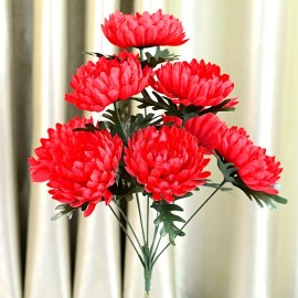Lifelike Artificial Chrysanthemum - 1 Stem with 9 Blooming Blue Flowers, Suitable for Funerals, Weddings, Home & Cemetery Decorcolor: Red