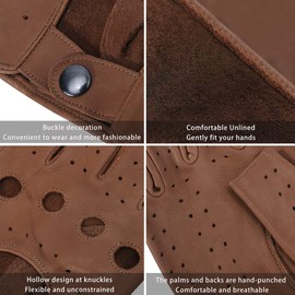 Harssidanzar GM032EU Men's Fingerless Half Finger Leather Driving Gloves Lambskin Unlined Upgrade, rich