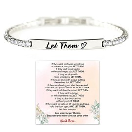 Let Them Crystal Bracelet, Self Worth Motivational Stainless Steel Engraving Tube Bracelets Inspirational Chain Crystal Energy Friendship Bracelet Jewelry Gifts for Women Men（LET THEM White）