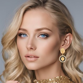 Statement Lion Drop Earrings Gold-Plated Rhinestone Lion Head Dangle Earring Hip Hop Party Nightclub Cocktail Jewelry (Gold)