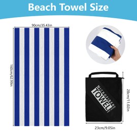 Large Microfibre Beach Towels For Adults Men Women,160 X 90cm Double Sides Blue Stripe Quick Dry Beach Towel With Bag,Sand Free Water-Absorbent Lightweight Beach Towel for Swimming,Travel,Gym,Camping