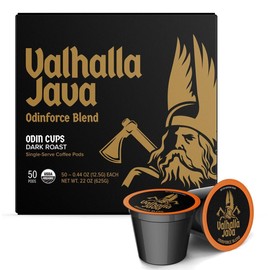 Death Wish Coffee, Valhalla Java Single Serve Pods - Extra Kick of Caffeine - Dark Roast Coffee Pods - Made with USDA Certified Organic Fair Trade Arabica and Robusta Beans (50 Count)