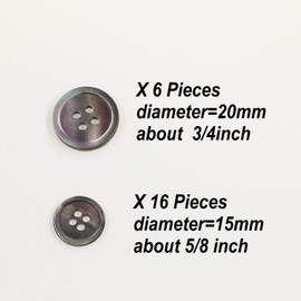 22 Pieces Genuine Black Mother of Pearl Blazer Buttons Suit Buttons Set 20mm 15mm Natural Black MOP Shell Buttons Bulk for Men (Black MOP) Leekayer