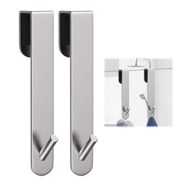 SUXLINA Stainless Steel Shower Door Hooks (2-Pack) - Heavy Duty Bathroom Towel Hooks for Frameless Glass Showers, No Drill Hanging Hooks for Robes, Towels, Loofahs - Rustproof & Easy Install
